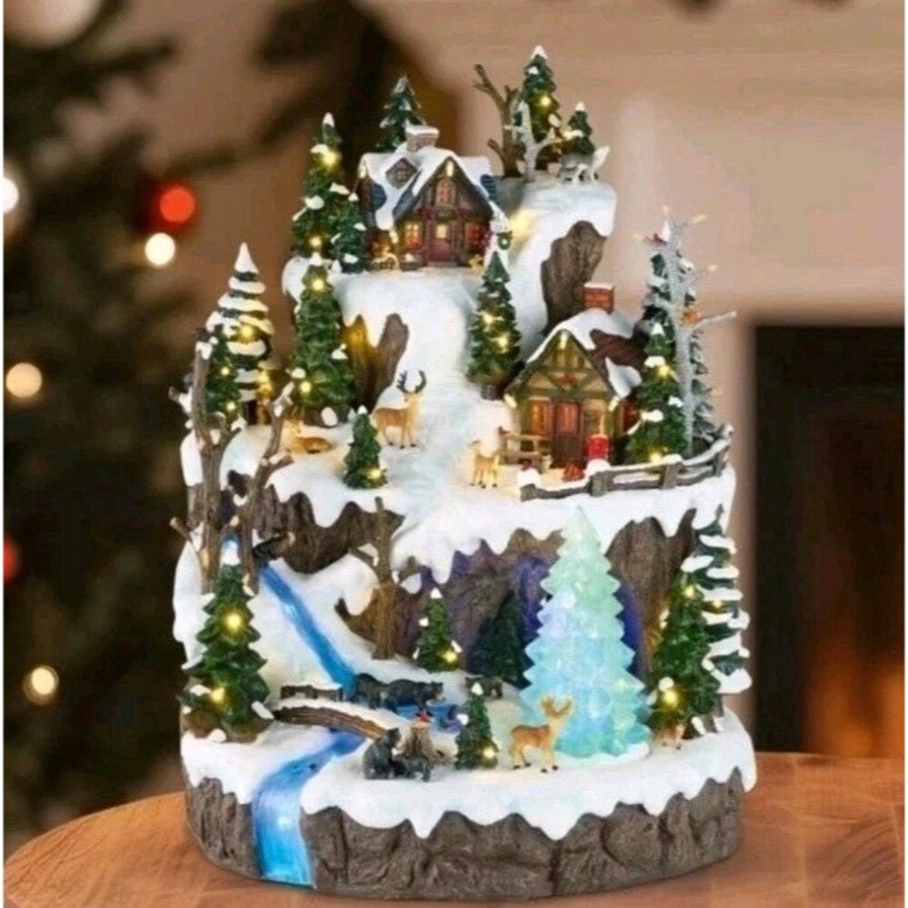 18.5" Snowy Woodland Christmas Village with 88 Lights, Music and Rotating Tree
